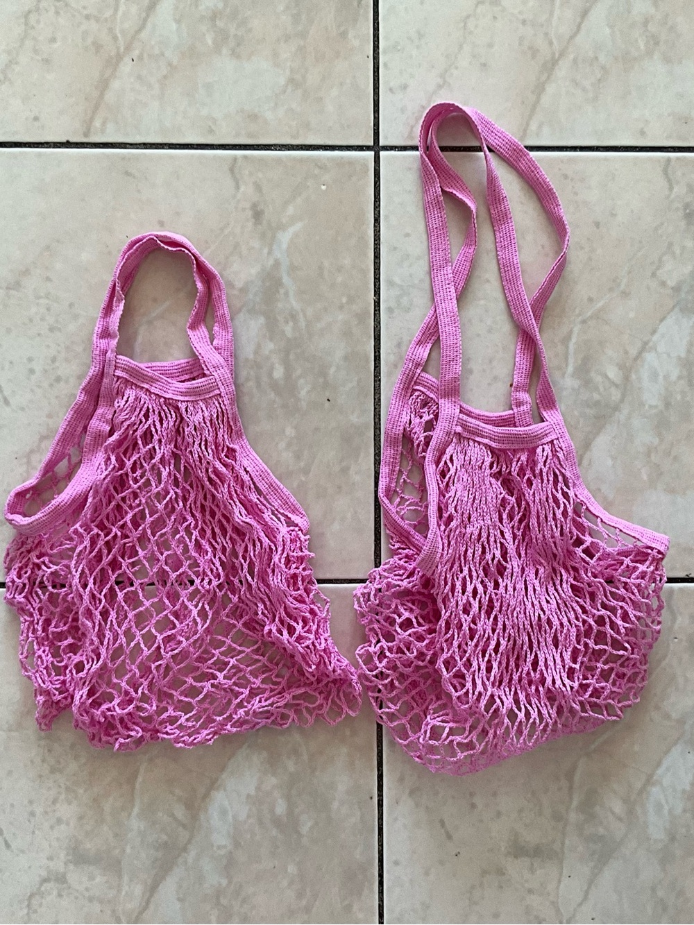 Pink Mesh Market Tote Bags - Reusable Crochet Net